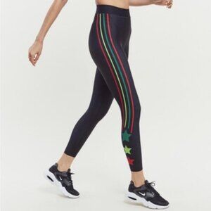 Ultracor Women's Blue Teal Black Stripe Mini Star Athleisure Leggings Size Large